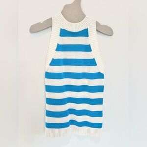 Trina Turk Mariquita Sleeveless Sweater in Blue Grotto / Whitewash